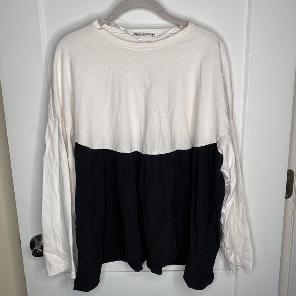 ⚡️⚡️LAST CHANCE⚡️Zara Oversized Babydoll Peplum Long Sleeve Colorblock Top Shirt - Picture 1 of 5